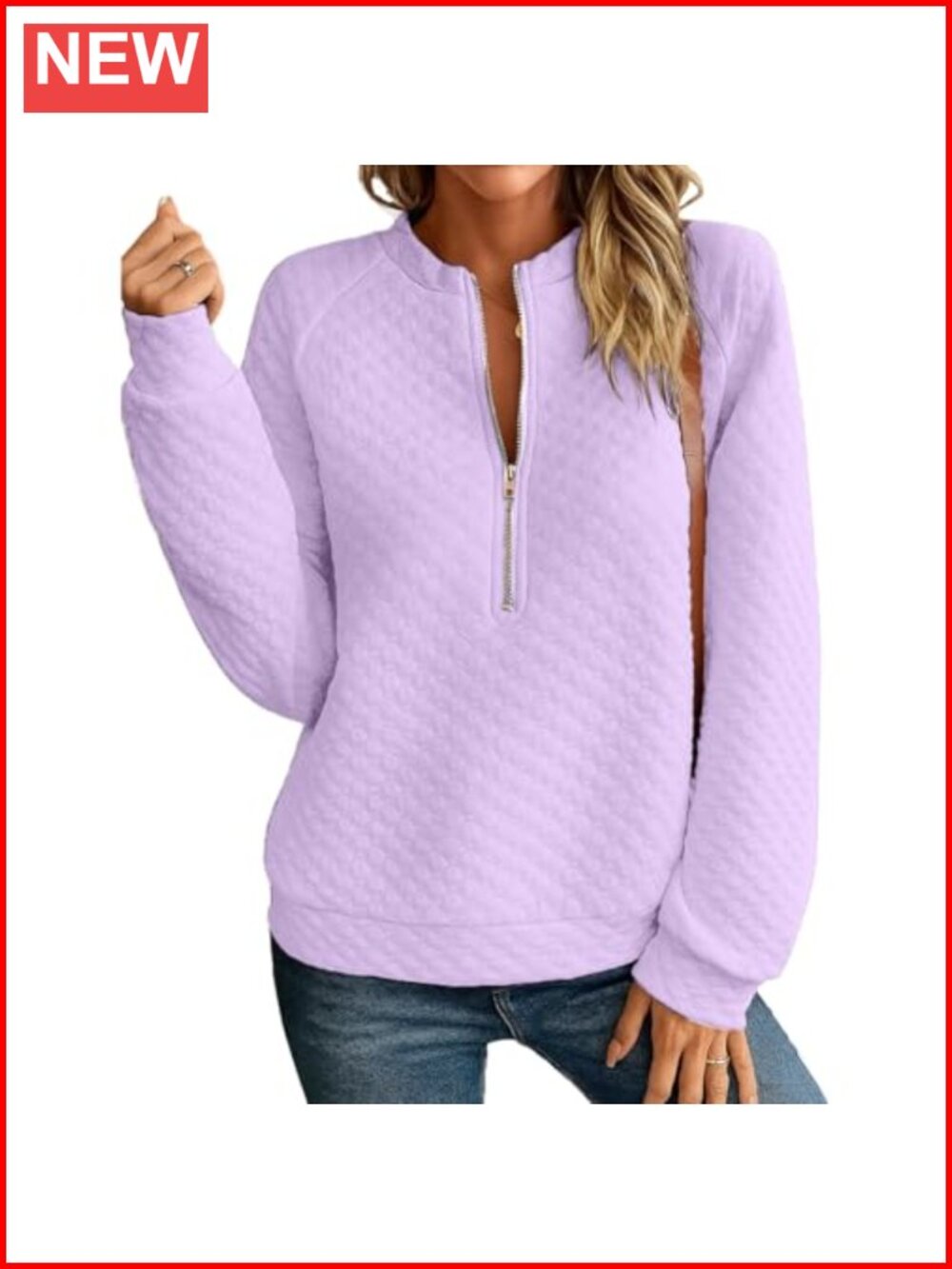 Quilted Half Zip Sweatshirt Womens Polyester Loose Pullover Top